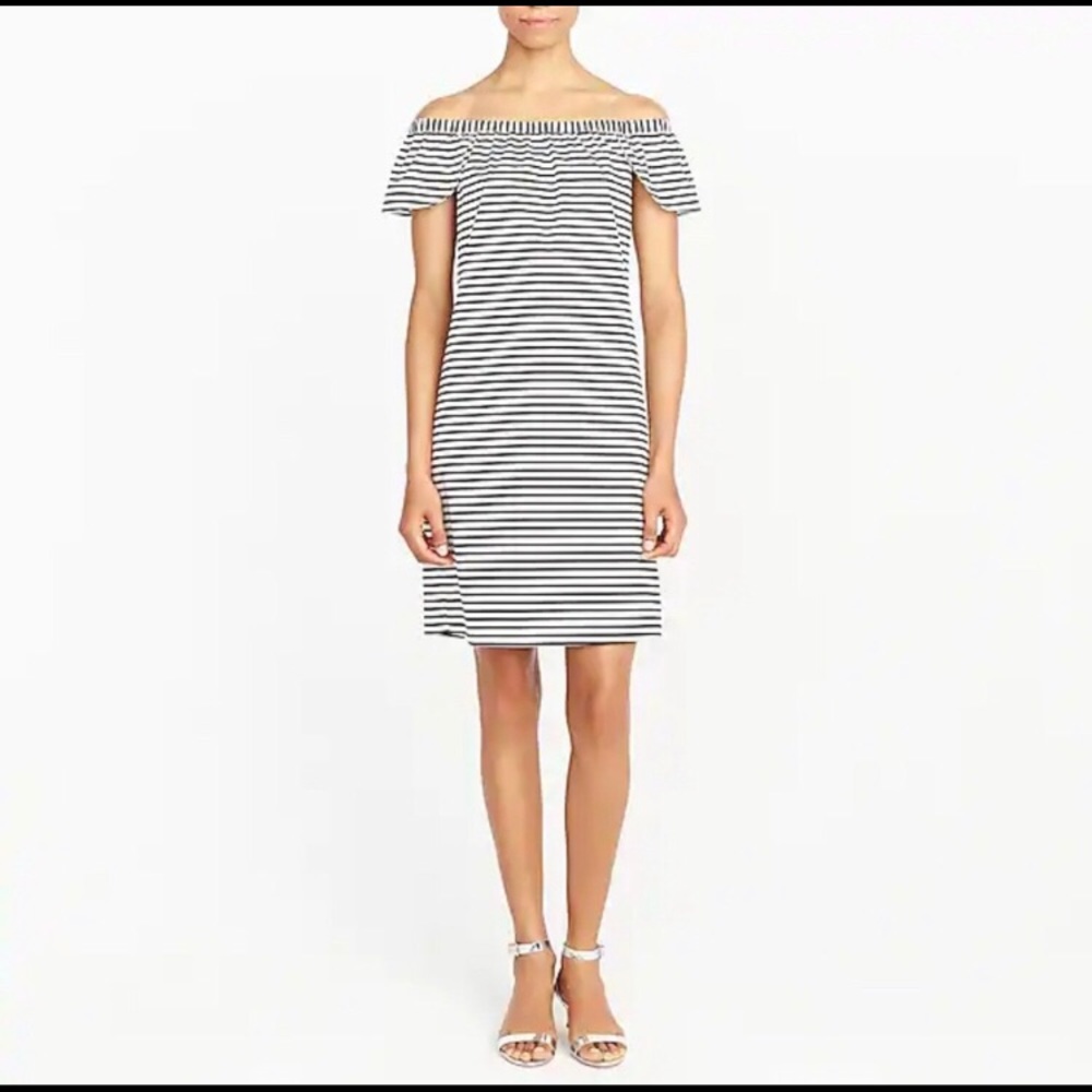 J Crew black/white stripe off shoulder dress NWOT